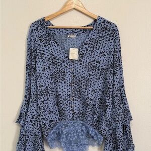 Free People Blue Floral Women's Bodysuit